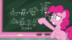 Size: 1920x1080 | Tagged: safe, screencap, pinkie pie, earth pony, pony, school daze, chalkboard, nervous