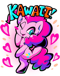 Size: 1261x1578 | Tagged: safe, artist:asg, pinkie pie, earth pony, pony, bipedal, blush sticker, blushing, cute, diapinkes, female, heart, mare, one eye closed, solo, text, wink