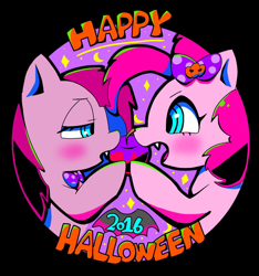 Size: 1280x1367 | Tagged: safe, artist:asg, pinkie pie, earth pony, pony, apple, bow, bowtie, female, food, halloween, holiday, mare, pinkamena diane pie, solo