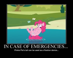 Size: 750x600 | Tagged: safe, artist:crossoverprincess, edit, edited screencap, screencap, pinkie pie, earth pony, pony, too many pinkie pies, floating, motivational poster, pinkie being pinkie, pinkie physics, solo