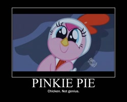 Size: 750x600 | Tagged: safe, artist:animefreak9001, edit, edited screencap, screencap, pinkie pie, earth pony, pony, luna eclipsed, animal costume, chicken pie, chicken suit, clothes, costume, motivational poster, nightmare night costume