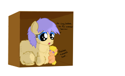 Size: 2730x1658 | Tagged: safe, artist:awildfantasy, fluffy pony, abandoned, box, crying, fluffy pony foal, fluffy pony mother, fluffy pony original art, simple background, transparent background