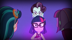 Size: 1280x720 | Tagged: safe, derpibooru import, screencap, indigo zap, principal abacus cinch, sci-twi, sunny flare, twilight sparkle, equestria girls, friendship games, unleash the magic