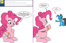 Size: 1204x800 | Tagged: safe, artist:dekomaru, pinkie pie, oc, oc:brave star, earth pony, pony, ask, comic, fourth wall, preggy pie, pregnant, tumblr, tumblr:ask twixie