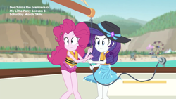 Size: 2208x1242 | Tagged: safe, screencap, pinkie pie, rarity, better together, equestria girls, the salty sails, clothes, duo, lifejacket, one-piece swimsuit, swimsuit