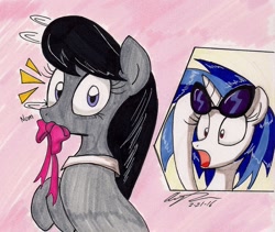 Size: 1388x1172 | Tagged: safe, artist:newyorkx3, dj pon-3, octavia melody, vinyl scratch, earth pony, pony, bowtie, misleading thumbnail, nom, traditional art