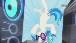 Size: 1280x720 | Tagged: safe, screencap, dj pon-3, vinyl scratch, pony, unicorn, slice of life (episode), animated, both cutie marks, solo, turntable, upside down
