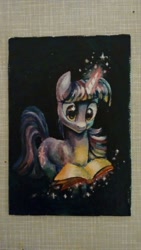 Size: 450x800 | Tagged: artist needed, safe, derpibooru import, twilight sparkle, book, gouache, magic, solo, traditional art