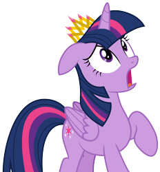 Size: 3368x3624 | Tagged: safe, artist:cloudyglow, derpibooru import, twilight sparkle, twilight sparkle (alicorn), alicorn, pony, equestria games (episode), .ai available, crown, female, folded wings, mare, raised hoof, shocked, simple background, solo, transparent background, vector