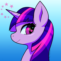 Size: 600x600 | Tagged: safe, artist:1ux, derpibooru import, twilight sparkle, pony, unicorn, female, mare, multicolored mane, purple coat, solo