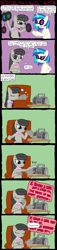 Size: 1024x4485 | Tagged: safe, artist:ficficponyfic, dj pon-3, octavia melody, vinyl scratch, earth pony, pony, blatant lies, boombox, comic, dialogue, food, i kissed a girl, katy perry, music, song reference, tea