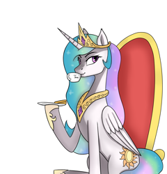 Size: 3840x4000 | Tagged: safe, artist:bitarddick, artist:jbond, artist:phess, princess celestia, alicorn, pony, collaboration, cookie, cup, food, high res, plate, simple background, tea, teacup, white background