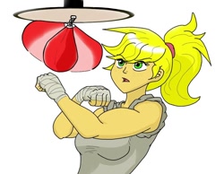 Size: 938x728 | Tagged: safe, artist:matchstickman, applejack, human, applejacked, boxing, humanized, muscles, speedbag