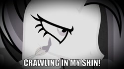 Size: 1440x810 | Tagged: safe, edit, edited screencap, screencap, princess celestia, alicorn, pony, between dark and dawn, caption, crawling in my skin, desaturated, face paint, goth, image macro, linkin park, makeup, meme, offscreen character, paintbrush, punklestia, solo, text