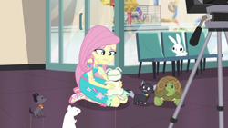 Size: 1280x720 | Tagged: safe, screencap, angel bunny, fluttershy, cat, dog, turtle, better together, equestria girls, outtakes (episode), feet, pup-pup, sandals