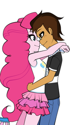 Size: 900x1596 | Tagged: safe, artist:nekojackun, pinkie pie, oc, oc:copper plume, better together, equestria girls, canon x oc, clothes, commission, commissioner:imperfectxiii, copperpie, cute, female, freckles, glasses, looking at each other, male, neckerchief, pants, shirt, shoes, simple background, skirt, white background