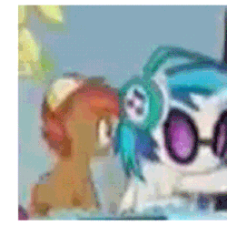 Size: 378x374 | Tagged: safe, edit, edited screencap, screencap, button mash, dj pon-3, hugh jelly, liquid button, vinyl scratch, earth pony, pony, slice of life (episode), animated, colt, cropped, male, quality shift, speen, spinning, turntable, turntable pony