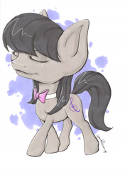 Size: 1641x2333 | Tagged: safe, artist:bertthefrenchunicorn, octavia melody, earth pony, pony, chibi, eyes closed, solo, traditional art