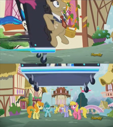 Size: 1278x1440 | Tagged: safe, screencap, carrot top, cherry berry, cloud kicker, dj pon-3, filthy rich, golden harvest, lemon hearts, spring melody, sprinkle medley, vinyl scratch, pony, unicorn, slice of life (episode), animation error, discovery family logo, twilight scepter