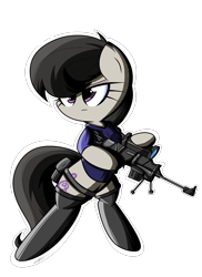 Size: 1600x2200 | Tagged: safe, artist:therandomjoyrider, octavia melody, earth pony, pony, bipedal, clothes, cutie mark, female, gun, hooves, mare, optical sight, rifle, simple background, sniper, sniper rifle, socks, solo, standing, transparent background, vest, weapon