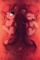 Size: 3000x4500 | Tagged: safe, artist:freeedon, pinkie pie, earth pony, pony, body pillow, body pillow design, cookie, cute, diapinkes, ear fluff, eating, eyes closed, female, fluffy, food, mare, mouth hold, nom, ribbon, solo