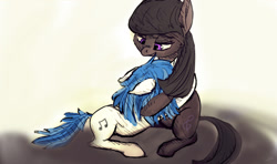 Size: 800x472 | Tagged: safe, artist:cometakat, dj pon-3, octavia melody, vinyl scratch, earth pony, pony, cuddling, female, lesbian, scratchtavia, shipping, snuggling