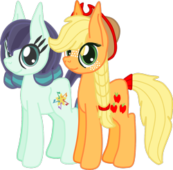 Size: 1138x1119 | Tagged: dead source, safe, artist:casanova-mew, applejack, coloratura, earth pony, pony, alternate hairstyle, braid, female, lesbian, mare, rarajack, shipping, simple background, transparent background