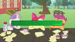 Size: 1280x720 | Tagged: safe, apple bloom, scootaloo, sweetie belle, cutie mark crusaders, meta, pony confession, text