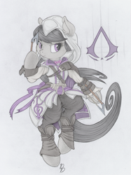 Size: 749x1000 | Tagged: safe, artist:dfectivedvice, artist:sirhcx, octavia melody, earth pony, pony, assassin, assassin's creed, bipedal, bowtie, clothes, cosplay, costume, crossover, solo, weapon