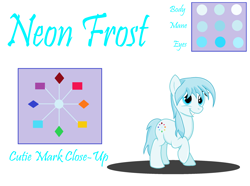 Size: 2716x2024 | Tagged: safe, artist:deltafairy, oc, oc only, oc:neon frost, earth pony, pony, cutie mark, female, mare, reference sheet, requested art, simple background, solo, white background