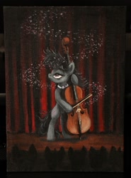 Size: 1280x1730 | Tagged: safe, artist:horseez, octavia melody, earth pony, pony, acrylic painting, cello, musical instrument, painting, solo, stage, traditional art