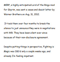 Size: 541x558 | Tagged: safe, fighting is magic, comic sans, fighting is drama, lord of the rings, merp, meta, text, text only, warner brothers