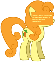 Size: 500x572 | Tagged: safe, carrot top, golden harvest, meta, offensive ponies, text