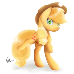 Size: 800x800 | Tagged: safe, artist:laptop-pone, applejack, earth pony, pony, cowboy hat, female, freckles, hat, lineless, mare, practice, signature, smiling, solo, stetson