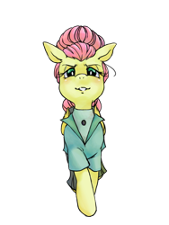 Size: 600x800 | Tagged: safe, artist:sajuaira, fluttershy, pegasus, pony, fake it 'til you make it, alternate hairstyle, clothes, female, mare, severeshy, simple background, solo, transparent background