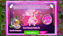 Size: 1334x750 | Tagged: safe, idw, pinkie pie, alicorn, spoiler:comic57, alicornified, costs real money, gameloft, greed, greedloft, pinkiecorn, princess of chaos, princess pinkie pie, race swap, solo, sweden, xk-class end-of-the-world scenario