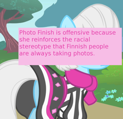Size: 500x486 | Tagged: safe, screencap, photo finish, green isn't your color, meta, offensive ponies, text