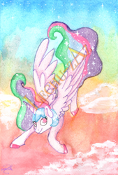 Size: 500x741 | Tagged: safe, artist:lechu-zaz, princess celestia, alicorn, pony, obtrusive watermark, princess, traditional art, watercolor painting, watermark