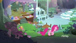 Size: 1920x1080 | Tagged: safe, screencap, pinkie pie, earth pony, pony, the maud couple, discovery family logo, maud's cave, mushroom, solo, waterfall