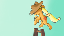 Size: 1920x1080 | Tagged: safe, artist:whoovespon3, applejack, earth pony, pony, female, jumping, mare