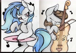 Size: 6816x4800 | Tagged: safe, artist:cutepencilcase, dj pon-3, octavia melody, vinyl scratch, earth pony, pony, absurd resolution, traditional art