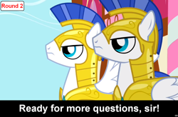 Size: 1024x672 | Tagged: safe, comic:celestia's servant interview, caption, interview, meta, royal guard