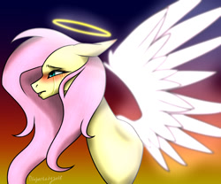 Size: 1200x1000 | Tagged: safe, artist:crazydragonlady09811, fluttershy, angel, pegasus, pony, crying, fluttershy the angel, halo, solo