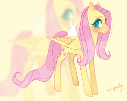 Size: 1800x1436 | Tagged: safe, artist:cristate, fluttershy, pegasus, pony, rabbit, blushing, cutie mark, female, solo, zoom layer