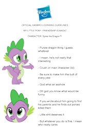 Size: 744x1052 | Tagged: safe, spike, dragon, hasbro, meta, text, vulgar