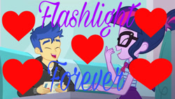 Size: 1280x720 | Tagged: safe, edit, edited screencap, screencap, flash sentry, sci-twi, twilight sparkle, better together, equestria girls, pinkie pie: snack psychic, female, flashlight, male, sciflash, shipping, straight