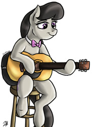 Size: 510x700 | Tagged: safe, artist:shimazun, octavia melody, earth pony, pony, guitar, solo, stool