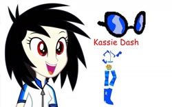 Size: 1155x720 | Tagged: artist needed, safe, oc, oc only, oc:kassie dash, equestria girls, donut steel, simple background, solo, sunglasses, white background