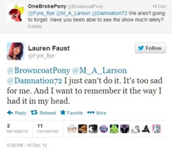 Size: 504x445 | Tagged: safe, lauren faust, meta, old, out of context, slowpoke, text, twitter, word of faust