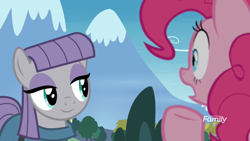 Size: 1064x598 | Tagged: safe, screencap, maud pie, pinkie pie, earth pony, pony, the maud couple, cute, discovery family logo, maudabetes, smiling, when she smiles